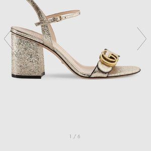 Gucci metallic leather mid-heel sandal